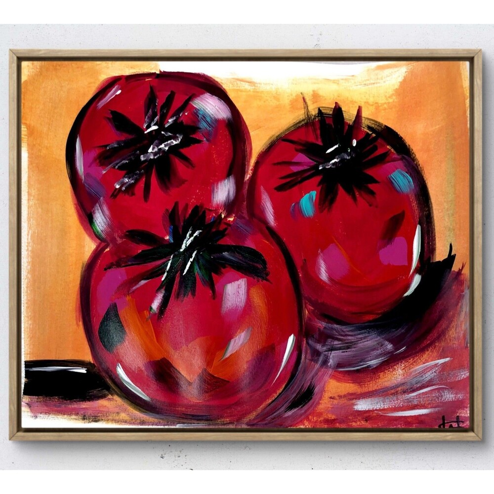 WS original tomato painting 14X11 GalleryPaper acrylic abstract kitchen wall art
